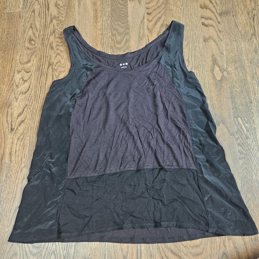 Black Silk lyocell patchwork three dots tank top with a scoop neckline Large